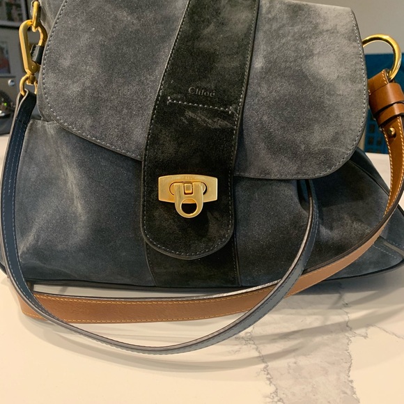 Chloe Lexa Teal Blue Suede Leather Bag. EUC. - Picture 3 of 8